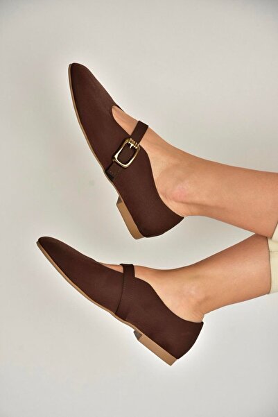 Fox Shoes Y820650204 Brown Fabric Buckle Detailed Stylish Ballerinas