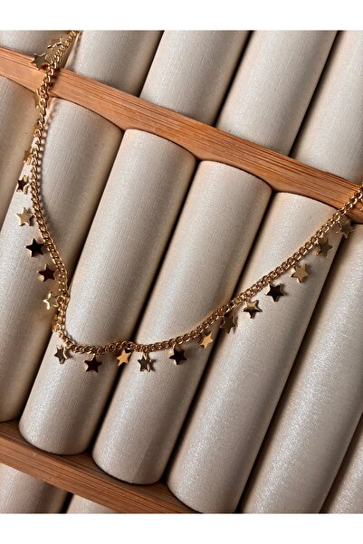 ARİ TAKI Yıldız pullu gold çelik kolye 52cm