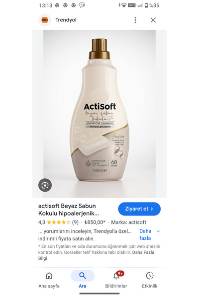actisoft hipoalerjenik beyaz sabun kokulu çamaşır yumuşatıcı