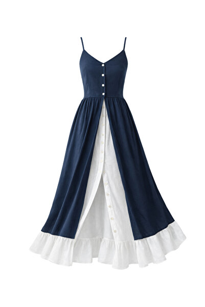 Retrobird Design Victorian Countryside Dress Women's Navy Blue