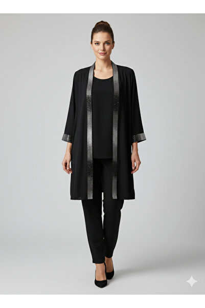 Moda İlgi GİLDA Yaka Bantı ve Manşeti Taşlı İkili Takım 40362