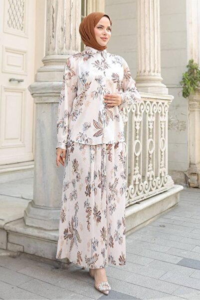 Bestenur Pleated Skirt Satin Double Set 1693