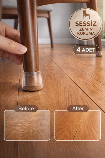 TOYFEST 4’lü Keçeli Şeffaf Silikon Sandalye Ayak Koruyucu | Sessiz Zemin Çizm...