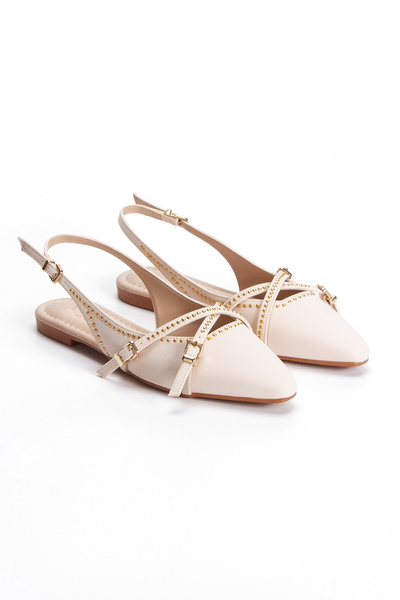 MFT AYAKKABI Stylish Open-Back Pointed-Toe Ballerina Sandals with Staple and ...