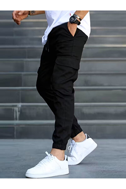 SERAZAT Men's Cargo Pocket Pants Lycra Cotton Elasticated Leg Jogger Pants