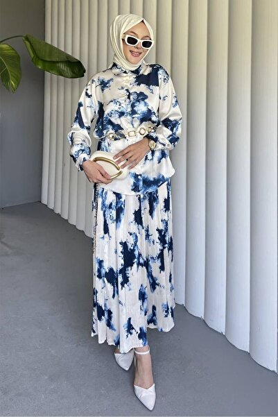 Bestenur Pleated Skirt Satin Double Set 1693