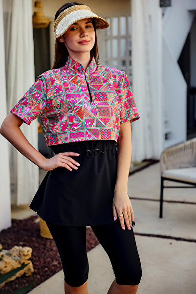 Remsa Mayo Short Sleeve Semi-Closed Hijab Swimsuit with Front Cover Black02 R...