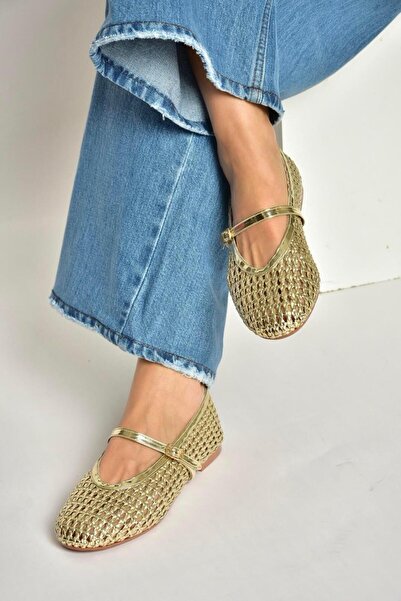 Fox Shoes Y820724109 Gold Mesh Look Women's Ballerinas