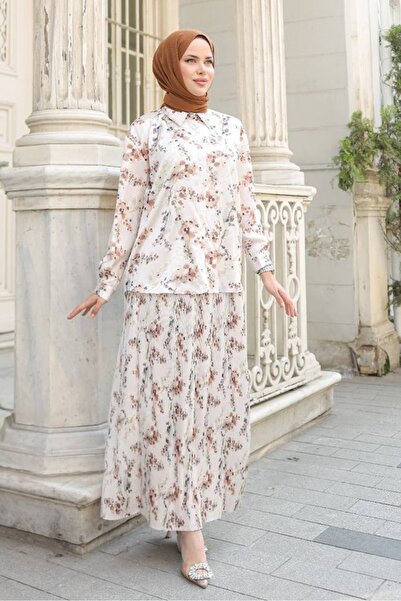 Bestenur Pleated Skirt Satin Double Set 1693