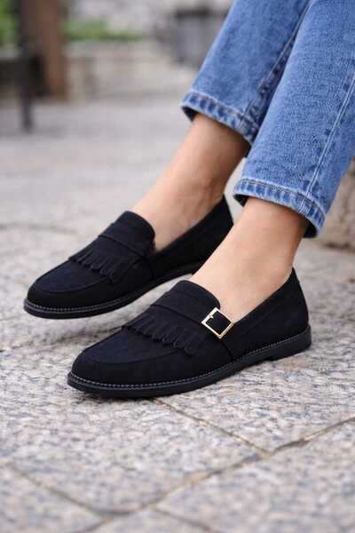 POTEEN Pantofi Orka pentru femei, din piele intoarsa moale, anatomici C331-Negru