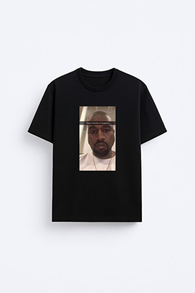 AYDESİGN تي شيرت أسود برقبة دائرية مطبوع عليه هيب هوب مضحك من كاني ويست