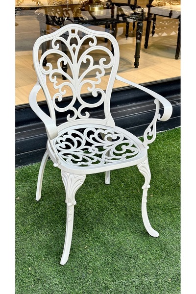 Sanremo Alüminyum Döküm Sandalye Antik Bakır İthal Ferforje Kollu Sandalye Dı...