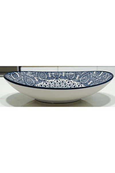 AKDC Che Brucia Ceramic Oval Bowl 8", Blue Floral Pattern