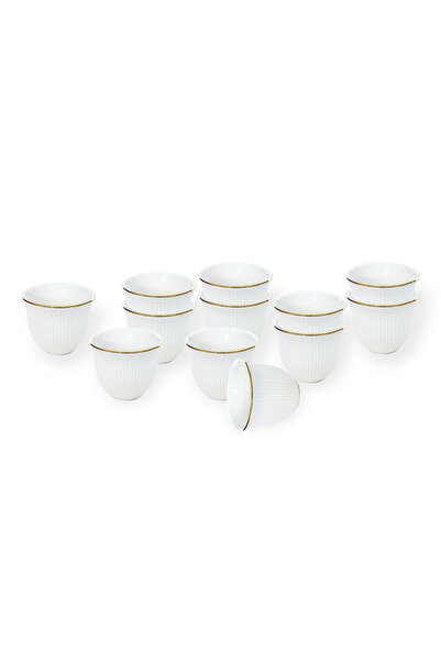 SHALLOW CAWA White Porcelain & Bone China Coffee Cups with Gold Rim|12 PCS, 9...