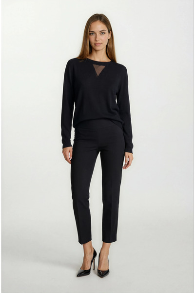 Spazio Flanigan Bisiklet Yaka Üçgen Simli Tül Detaylı Triko SİYAH