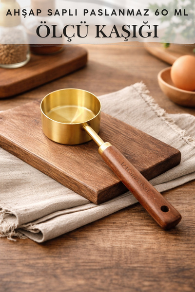 Penthouse 60 ml Kapasiteli Ahşap Saplı Paslanmaz Metal Ölçü Kaşığı - Altın Ton
