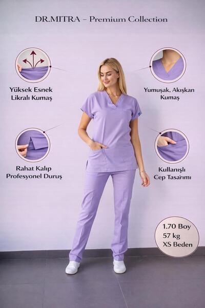 Dr. Mitra Lilac Lycra Nurse Doctor Uniform Unisex Surgical Suit Scrubs Uniform