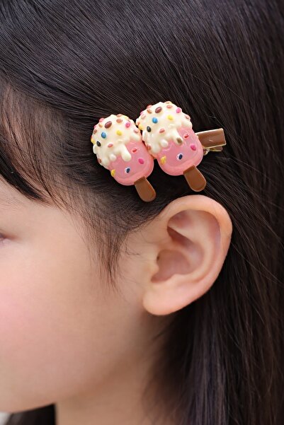 TAKIŞTIR Bočna kopča u obliku sladoleda roze boje