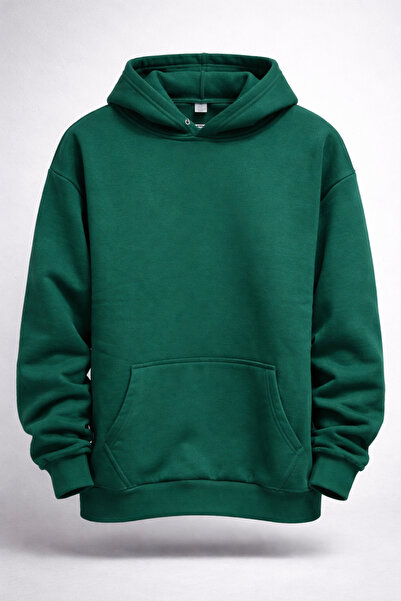cekud tasarım baskı Yeşil Kapüşonlu Sweatshirt Oversize Unisex Kanguru Cepli ...