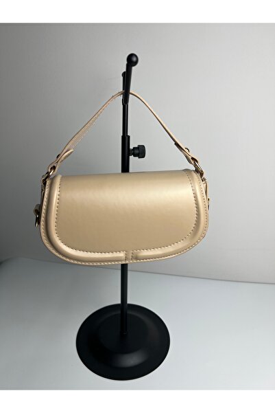 Giseca Berlin Bej Deri Şık Kadın El ve Çapraz Çanta