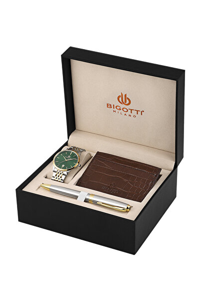 Bigotti Quotidiano Silver and Gold Stainless Steel Watch Gift Set for Men BG....