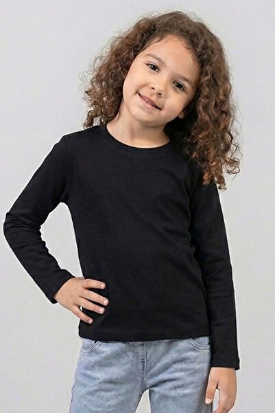 ww waka waka kids store Girl's Crew Neck Long Sleeve Basic Combed Cotton T-Shirt
