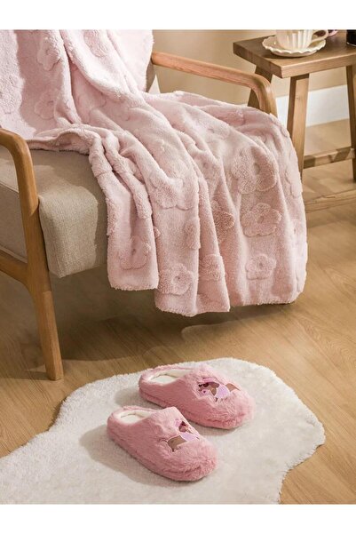 LC Waikiki Pink Embroidered Women's Plush House Slippers (S6)