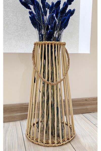 özgürce Bambu Çubuk Uzun Halatlı Dekoratif Vazo 38 cm şık ve doğal görünüm