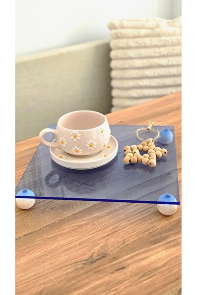 MUJA DEC 25 cm Blue Acrylic Decorative Presentation Tray – Round Object Prese...