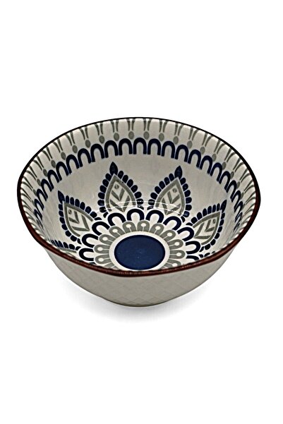 AKDC Ceramic Rice Bowl 13×5.5 cm – White with Hand-Painted Blue Flowers