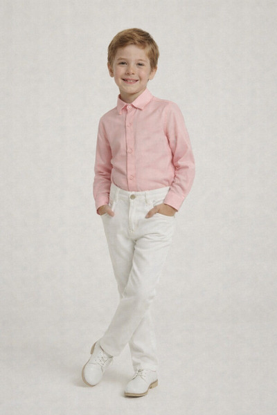 nacar çarşı Cămașă roz cu mânecă lungă pentru băieți, pantaloni albi, ținută ...