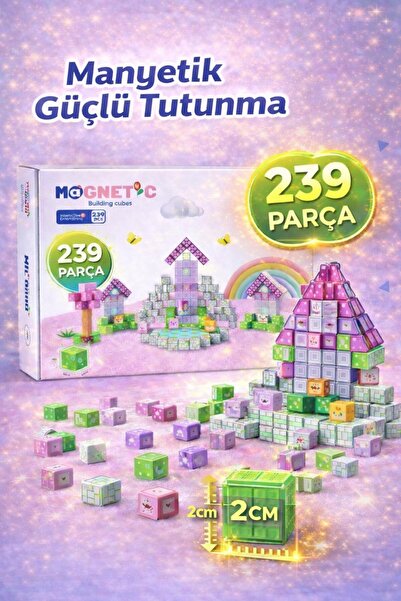 EGOMONİİ Manyetik Yapı Blok Küpler Çocuklar İçin Renkli 3 Boyutlu 239 Parça M...