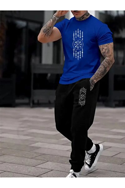 puolikuu Men's Oversize Tracksuit Set - Symbol Printed T-Shirt - Tracksuit