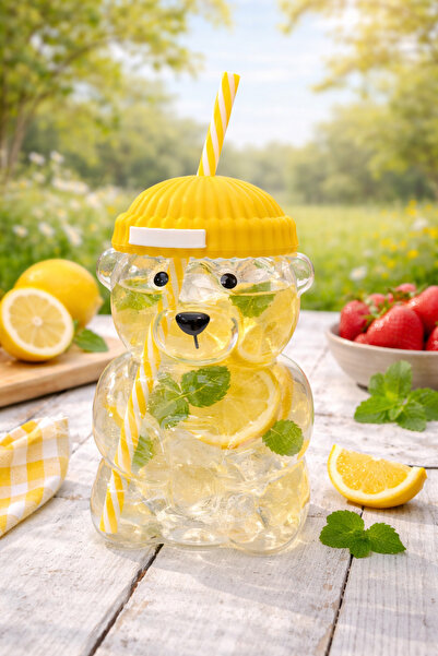 Kitchen Line Bearista Borosilikat Bear Cup 580 ml – Ayıcık Pipetli Bardak, So...