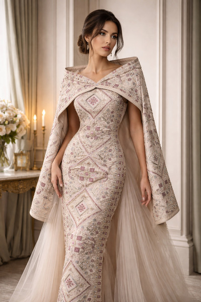 Meryl The Eid dress is embroidered with a royal cape and luxurious Tulle deta...