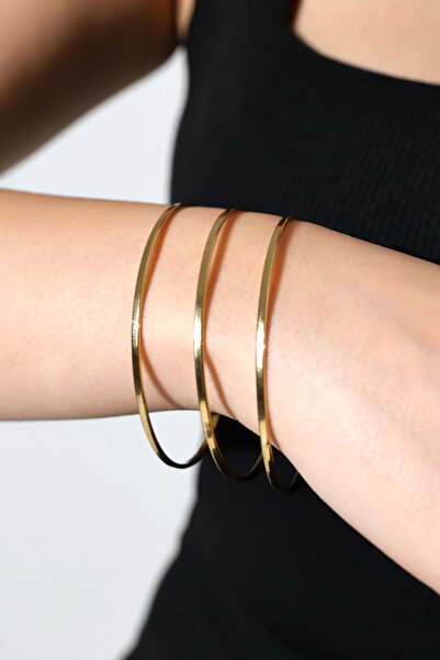 LooRen Butik Altın Renk Ajda Model 3'lü Klasik Kelepçe Bileklik Seti LRN028