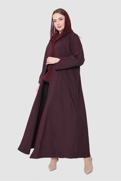 mothhela عباية من ستايلش لف باللون العنابي