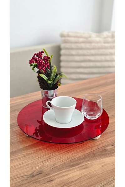 MUJA DEC 25 cm Red Acrylic Decorative Presentation Tray – Round Object Presen...
