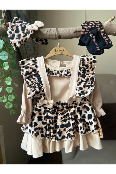 bebekstra Kız Bebek Leopar Desenli 4 lü Takım