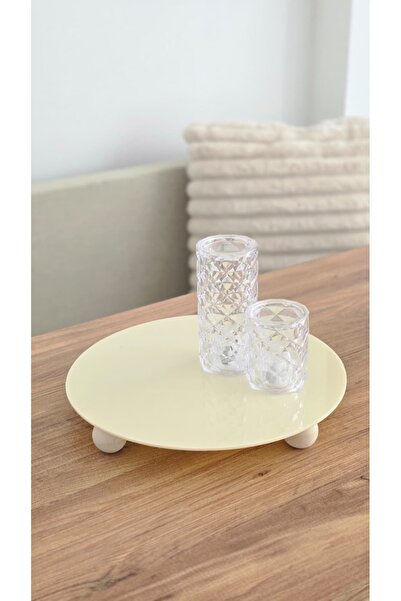 MUJA DEC 25 cm Cream Acrylic Decorative Presentation Tray – Round Wooden Leg ...