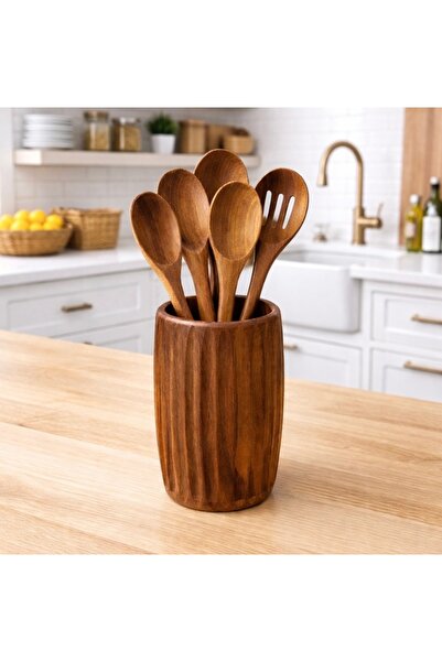 ELZEY HOME Natural Acacia Deep Spoon Holder & Organizer & Vase