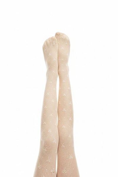 Penti Pretty Children's Dotted Bowtie Flower Patterned Tights Cream Color