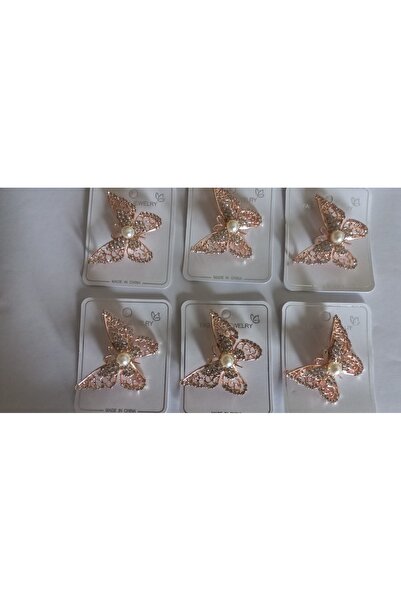 Fashion Johny Set of 6 gold butterfly brooches with Stone-Embellished