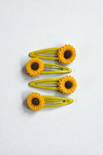 VERA HOUSE 2 Pairs 4 Pieces Sunflower Model Snap Hair Clips Set for Girls