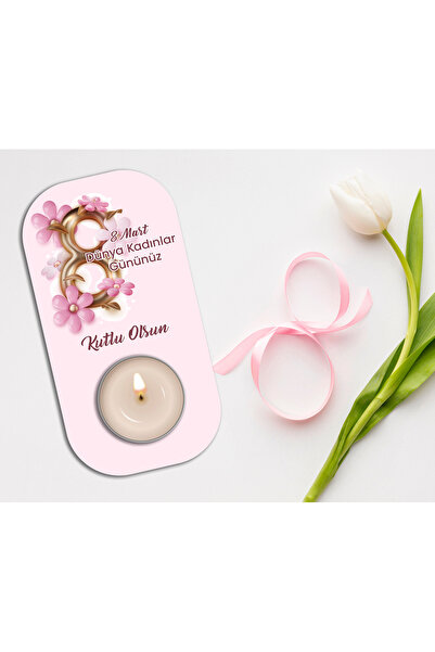 GRAFİLLİ DESİGN Dünya Kadınlar Günü 8 Mart Ahşap Tealight Mumluk – Özel Tasar...