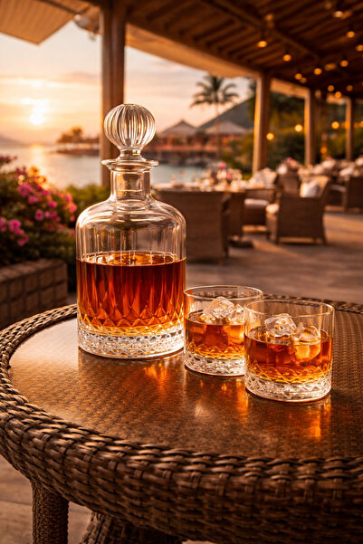 COCEM 1.2 Litre Kesme Cam Karaf + 2 Adet 215 CC Bardak | Kristal Görünümlü Şı...