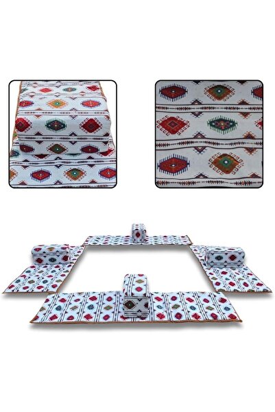 Biki 9-piece camping floor mattress set with 4 cushions and 4 fabric floor ch...