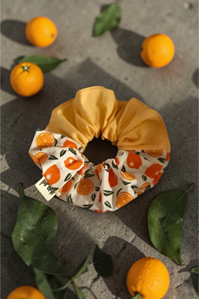 Pirene Arts Orange Mix Scrunchie Hair Clip – Two-Color Poplin Fabric Orange P...