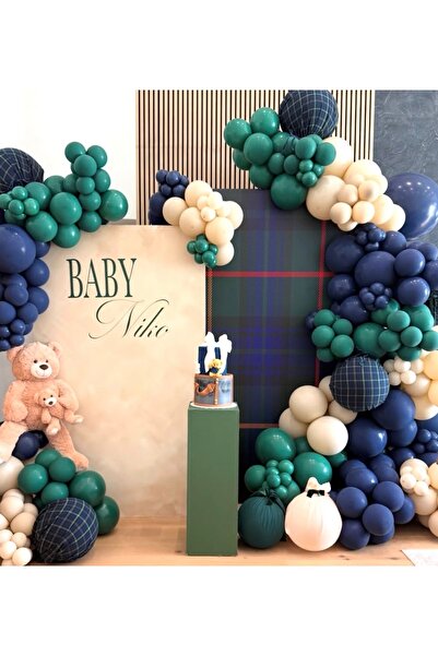 Çemrek Süs Parti مجموعة سلسلة بالونات باللون الأخضر الرملي والأزرق الداكن وال...