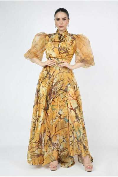 LAVALLEESHOP Floral chiffon dress with organza sleeves